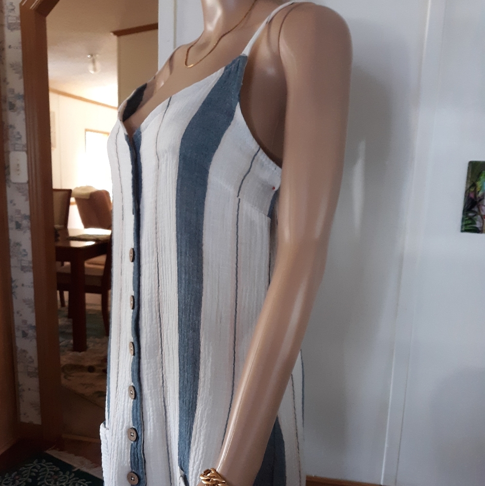 Striped Button-Down Dress with Pockets